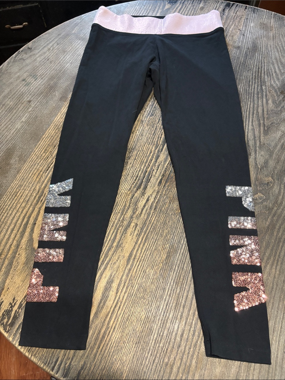 PINK Leggings with Pink Sequin Logo Waistband